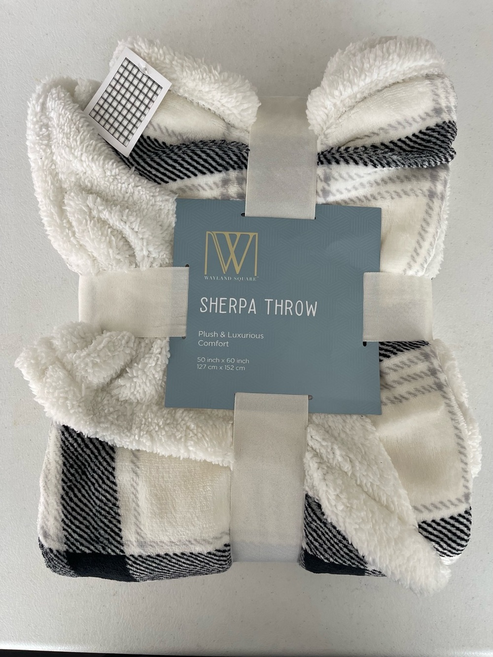 Sherpa Throw Blanket - White & Black Plaid Plush Comfort